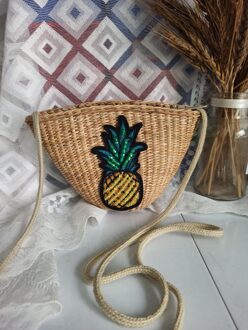 Kids Mini Strozak 2022 Leuk Meisje Kleine Coin Pouch Kawaii Baby Meisjes Rotan Strand Crossbody Bag Peuter Purse bead ananas