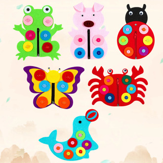 Kids Montessori Cartoon Animal Weave Cloth DIY Learn to Dress Zipper Button Color Cognitive Matching Game Basic Living Skill Toy