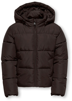 KIDS ONLY winter winterjas meisjes - bruin - KogJuta - puffer - capuchon - Maat 128