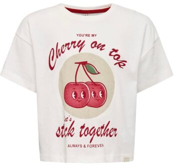 KIDS ONLY zomer t-shirt S/S meisjes - loose fit - off wit - Kogcharlotte - Maat 110/116