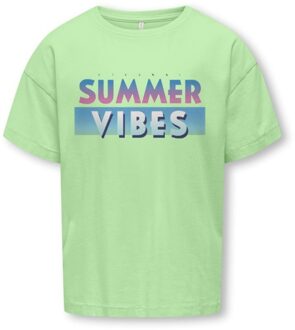 KIDS ONLY zomer t-shirt S/S meisjes - loose fit, print - groen - Kogruth - Maat 110/116