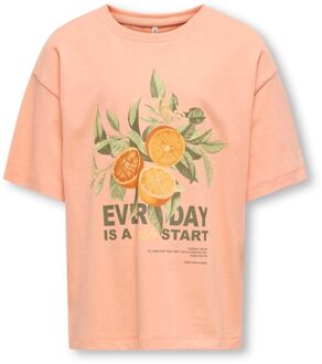 KIDS ONLY zomer t-shirt S/S meisjes - loose fit - zalm roze - Koghelen - Maat 110/116