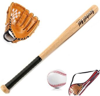 Kids Outdoor Professionele 25 Inch Houten Honkbalknuppel En Softbal Bal & Baseball Handschoenen Exercise Training Baseball Set Met Zak,