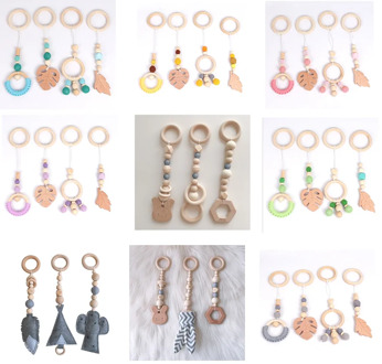 Kids Rattle Toys for 0-12 Months Nordic Baby Gym Play Nursery Sensory Ring-pull Teether Toy Stroller Wooden Pendant Toddler Room