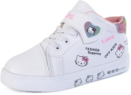 Kids Skate Shoes White Shoes For Children Girls Sneakers High Top With Cartoon Hello Kitty PU Leather Sweet Casual Sport Shoes