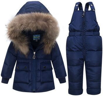 Kids Snowsuits Winter Herfst Hooded Down Jassen Voor Meisjes Jongens Kinderen Kleding Peuter Bovenkleding Warme Overalls Jumpsuits donker blauw / 3T