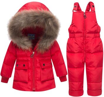 Kids Snowsuits Winter Herfst Hooded Down Jassen Voor Meisjes Jongens Kinderen Kleding Peuter Bovenkleding Warme Overalls Jumpsuits rood / 3T