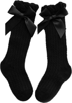Kids Sokken Baby Meisjes Kniehoge Socking Katoen Zachte Kant Kinderen Sokken Prinses 0-3Yrs Peuter Meisje Beenwarmers Party zwart