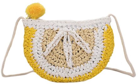 Kids Straw Portemonnees En Handtassen Cute Fruit Watermeloen Mini Crssbody Meisjes Rotan Coin Pouch Baby Pures En Tassen geel