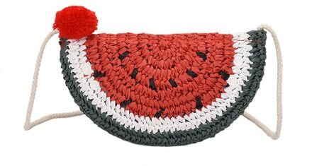 Kids Straw Portemonnees En Handtassen Cute Fruit Watermeloen Mini Crssbody Meisjes Rotan Coin Pouch Baby Pures En Tassen rood