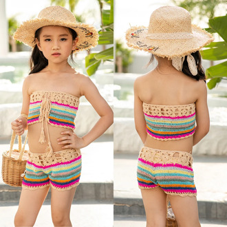 Kids Swimwear Crochet Bikinis Set Girls Bathing Swimsuit 2 Pieces Female Split Children Swimwear Girls Bikini