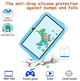 Kids Tablet 7-inch Android 10 4GB+64GB 1960*1080 High-Clear Screen Learning Tablet Safe Protective Design 5000mAh Large Capacity Battery Parental Control Rich Preloaded Apps Tablet for Kids