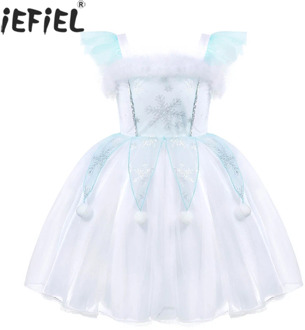 Kids White Snowflake Pattern Sleeveless Mesh Dress Girls Halloween Christmas Birthday Cosplay Fancy Party Fairy Angel Costume