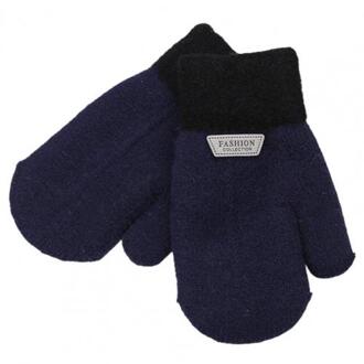 Kids Winter Double Layer Dikke Warm Volledige Vinger Stiksels Gebreide Handschoenen Wanten Marineblauw