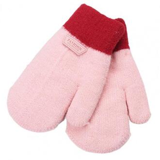 Kids Winter Double Layer Dikke Warm Volledige Vinger Stiksels Gebreide Handschoenen Wanten Roze