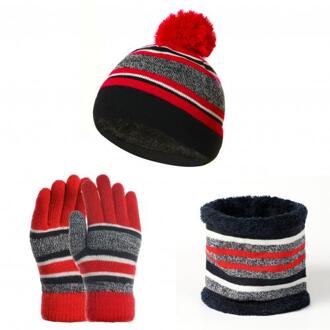 Kids Winter Hoeden Sjaals Handschoenen Kit Katoen Wollen Garen Gebreide Pompom Hoed Warm Beanie Sjaals Handschoen Katoen Drie-Stuk warm Set Rood