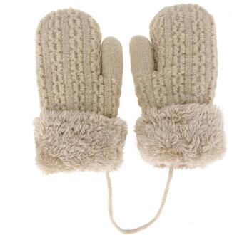 Kids Winter Warm Handschoenen Touch Screen Brei Handschoenen Dubbele Laag Gebreide Handschoenen Pluche Opknoping Thicken Winter Koude-proof Handschoenen Beige