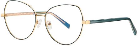 Kiekeboe Blauw Licht Blokkeren Cat Eye Bril Voor Computer Vrouwen Metalen Vrouwelijke Brillen Prescription Clear Lens Oogbescherming goud groen kader