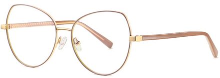 Kiekeboe Blauw Licht Blokkeren Cat Eye Bril Voor Computer Vrouwen Metalen Vrouwelijke Brillen Prescription Clear Lens Oogbescherming goud khaki kader
