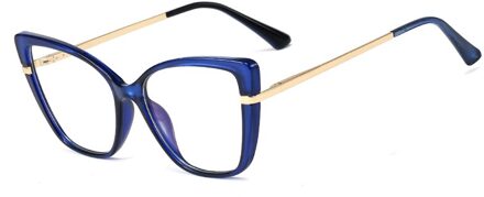 Kiekeboe Retro Cat Eye Bril Voor Computer Uv400 Anti Blauw Licht Vrouwelijke Optische Glazen Frame Vrouwen Clear Lens Half Metalen blauw met doorzichtig