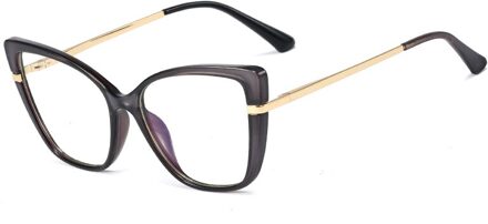 Kiekeboe Retro Cat Eye Bril Voor Computer Uv400 Anti Blauw Licht Vrouwelijke Optische Glazen Frame Vrouwen Clear Lens Half Metalen grijs met doorzichtig