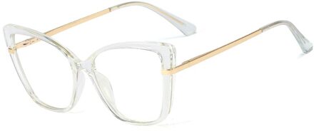 Kiekeboe Retro Cat Eye Bril Voor Computer Uv400 Anti Blauw Licht Vrouwelijke Optische Glazen Frame Vrouwen Clear Lens Half Metalen transparant