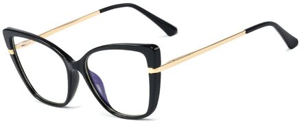 Kiekeboe Retro Cat Eye Bril Voor Computer Uv400 Anti Blauw Licht Vrouwelijke Optische Glazen Frame Vrouwen Clear Lens Half Metalen zwart met doorzichtig