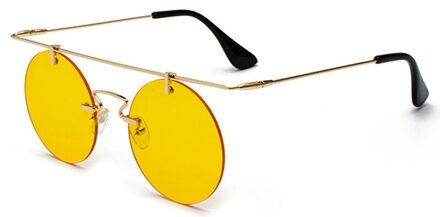 Kiekeboe retro ronde zonnebril mannen randloze goud zwart geel vrouwen rode lens zonnebril unisex vintage platte top metalen goud met geel
