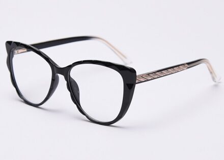 Kiekeboe TR90 Frame Cat Eye Bril Vrouwelijke Transparant Zwart Optische Glazen Frame Vrouwen Items zwart met doorzichtig