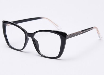 Kiekeboe TR90 Grote Glazen Frame Vrouwen Clear Lens Patroon Zwarte Dames Cat Eye Bril Optische Accessoires Vrouwelijke -Selling zwart met doorzichtig