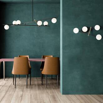 Kika hanglamp, 6-lamps, zwart/wit, metaal, glas zwart, wit, goud