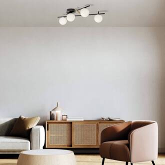 Kika plafondlamp, 4-lamps, zwart/wit, metaal, glas zwart, wit, goud