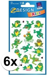 Kikker dieren stickers - 6x vellen van 12 x 7.5 cm - agenda hobby stickers