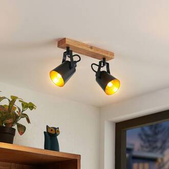 Kimban plafondspot, 2-lamps zwart, donker hout