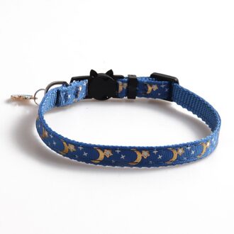 Kimi Leuke Kat Halsband Voor Katten Sterren En Maan Gedrukt Met Hanger Verstelbare Kat Ketting Voor Puppy Kleine Honden Kat accessoires Blauw