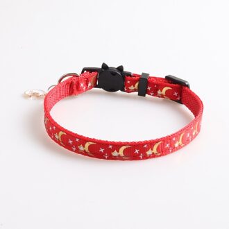 Kimi Leuke Kat Halsband Voor Katten Sterren En Maan Gedrukt Met Hanger Verstelbare Kat Ketting Voor Puppy Kleine Honden Kat accessoires Rood
