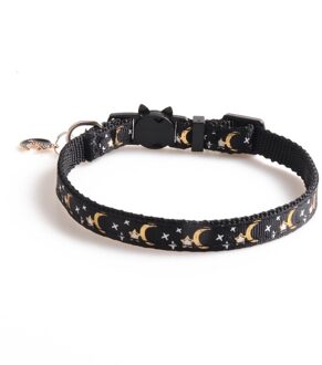 Kimi Leuke Kat Halsband Voor Katten Sterren En Maan Gedrukt Met Hanger Verstelbare Kat Ketting Voor Puppy Kleine Honden Kat accessoires zwart