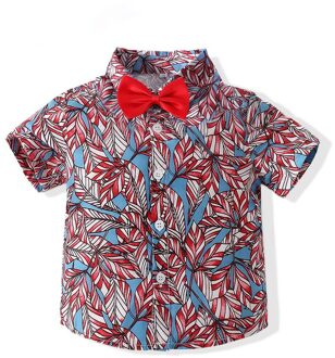 Kimocat Baby Boy Korte Mouwen Gentleman Overhemd Zomer, baby Bloemen Shirt Top + Vlinderdas Party Kostuum 6 Maanden-3 Jaar 12M-24M