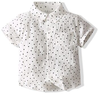 Kimocat Jongen Casual Shirt, Polka Dot Patroon Witte Korte Mouwen Top, zomer Mode Kinderkleding 2-7 Jaar 6-7T