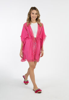 Kimono met gaatjeskant Dames roze
