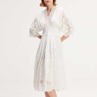 Kimono mouwen kanten jurk Wit