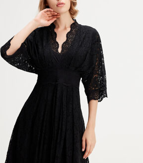 Kimono mouwen kanten jurk Zwart - XS