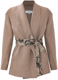 Kimono-stijl jasje met geborduurde riem Kocca , Beige , Dames - 2Xl,Xl,L,M,S,Xs