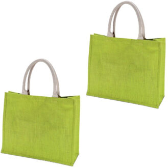 Kimood 2x stuks jute lime groene boodschappentassen 42 cm