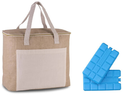 Kimood Grote koeltas Canvas - naturel - 20 liter - 38x32x16 cm - met 6x koelelementen