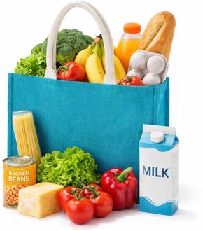 Kimood Jute boodschappen strandtas - 1x - blauw - 42 x 36 cm - Strandartikelen beach bags/shoppers Turquoise