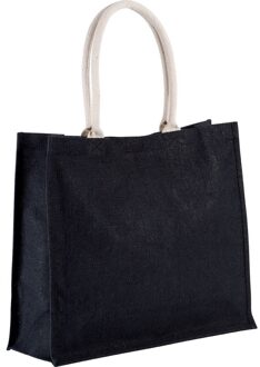 Kimood Jute boodschappen strandtas - 1x - zwart - 42 x 36 cm - Strandartikelen beach bags/shoppers