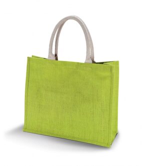 Kimood Jute boodschappen strandtas - groen - 42 x 36 cm - Strandartikelen beach bags/shoppers Lime