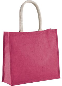 Kimood Jute boodschappen strandtas - roze - 42 x 36 cm - Strandartikelen beach bags/shoppers Fuchsia