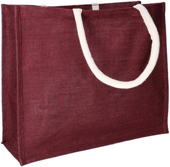 Kimood Jute bordeaux rode shopper/boodschappen tas 42 cm Rood